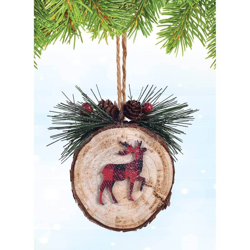 Plaid Deer Ornament, Set of 6