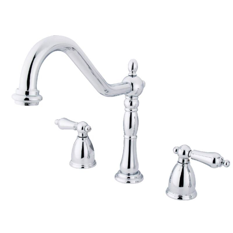 Kingston Brass Heritage Widespread Kitchen Faucet with Metal Lever - Polished Chrome