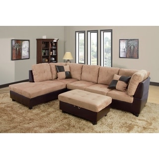3-Pieces Sectional Sofa Set,Left Facing,Beige Microfiber(103A)