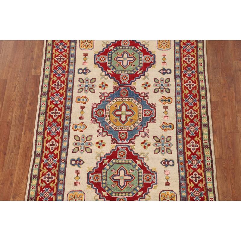 Kazak Area Rug Hand-Knotted Oriental Beige Wool Carpet - 4'0" x 6'0"