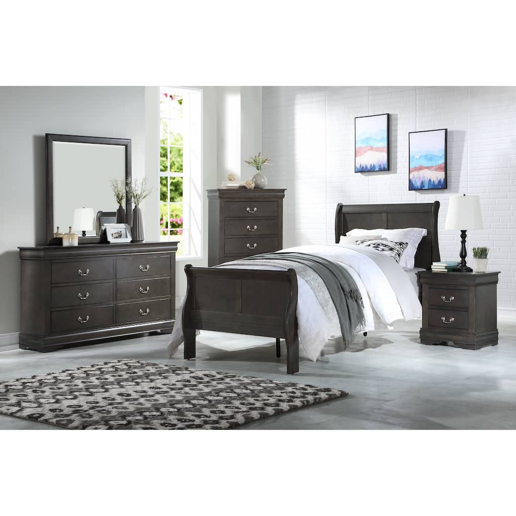 King Size Eastern Synthetic Wood 2-Piece Sleigh Bed Set with Nightstand