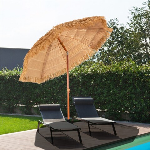 6.5 Ft Portable Thatched Tiki Beach Umbrella with Adjustable Tilt