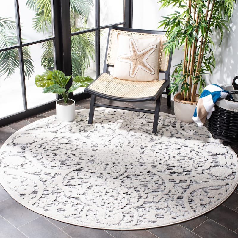 SAFAVIEH Cabana Asthildur Indoor/ Outdoor Waterproof Patio Rug - 6'7" Round - Ivory/Grey