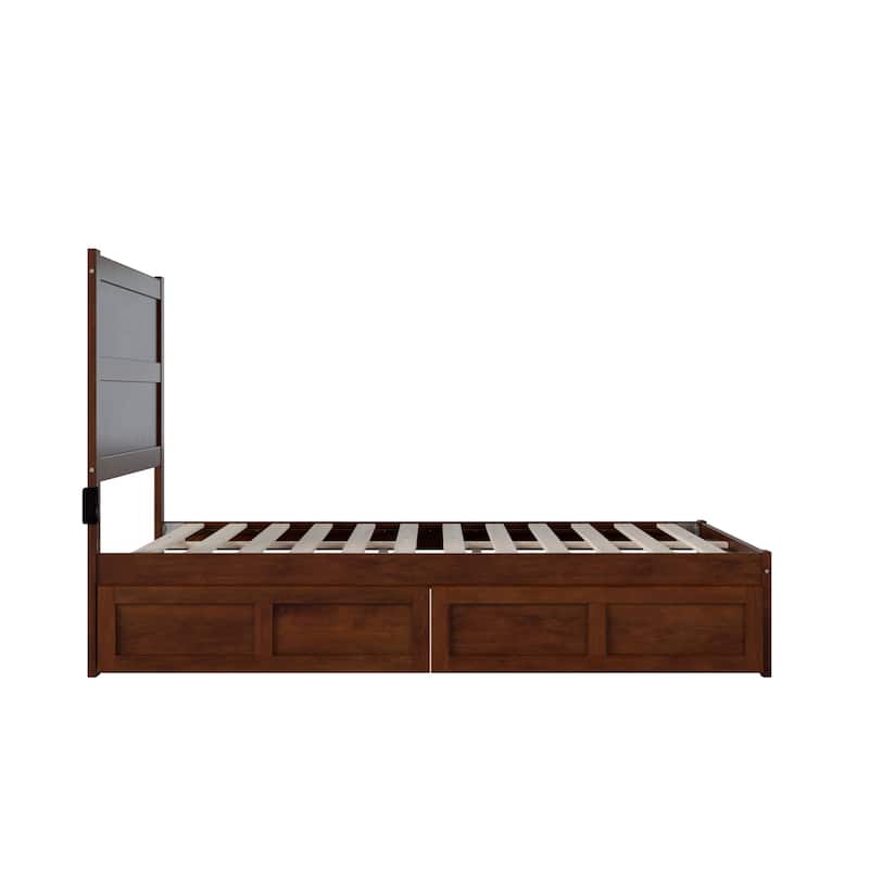 Full Size Bed with Drawers - Modern Walnut Platform Bed Frame - Storage Bed, Easy Assembly