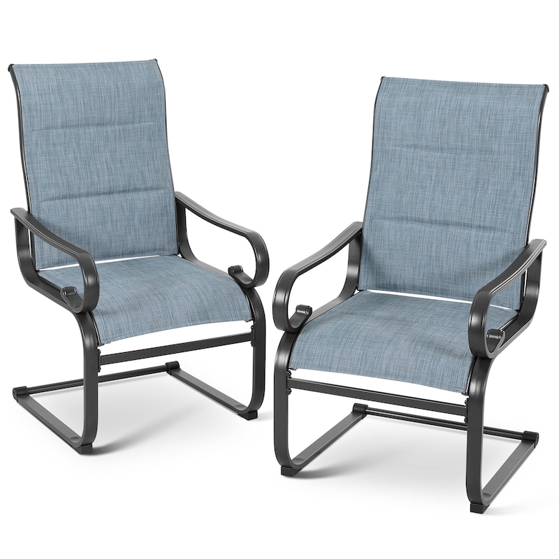 Patio Metal Dining Chairs Set of 2, C-Spring Motion and Padded Textilene