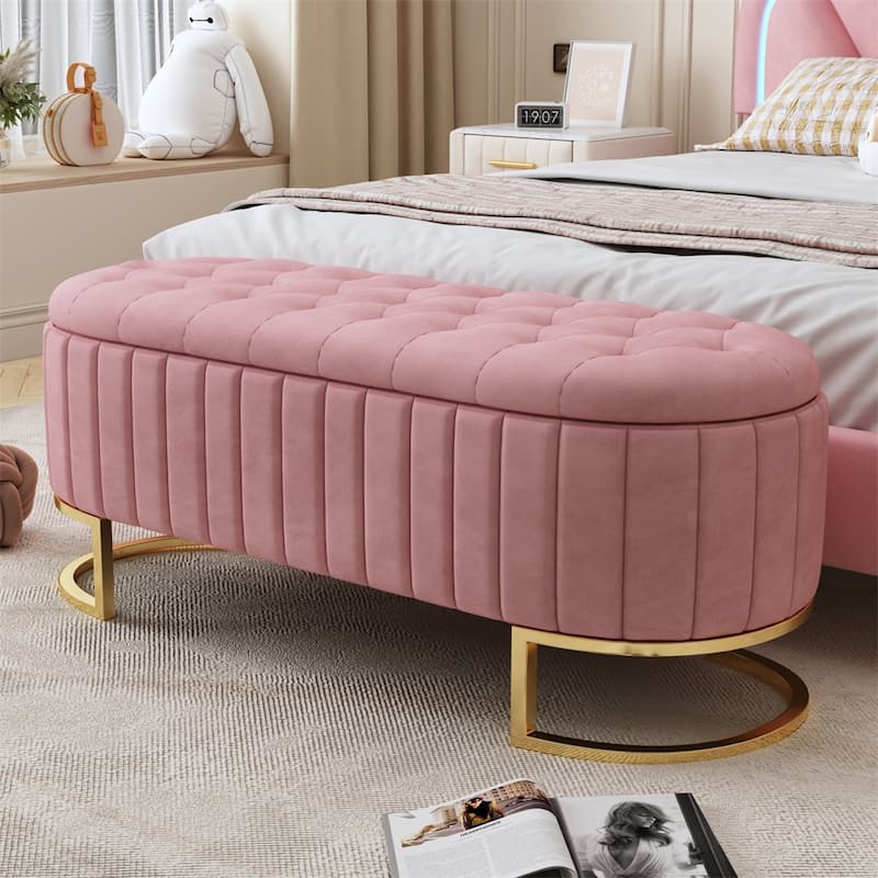 Upholstered Velvet Storage Ottoman with Button-Tufted