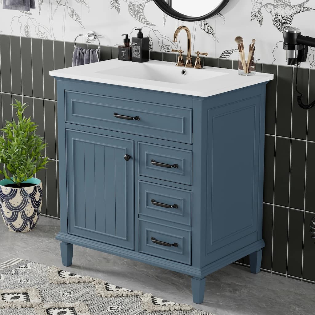 GDFStudio - Bancker Freestanding 36" Bathroom Vanity with Ceramic Sink, Soft-Close Storage, Flip Drawers & Adjustable Shelf