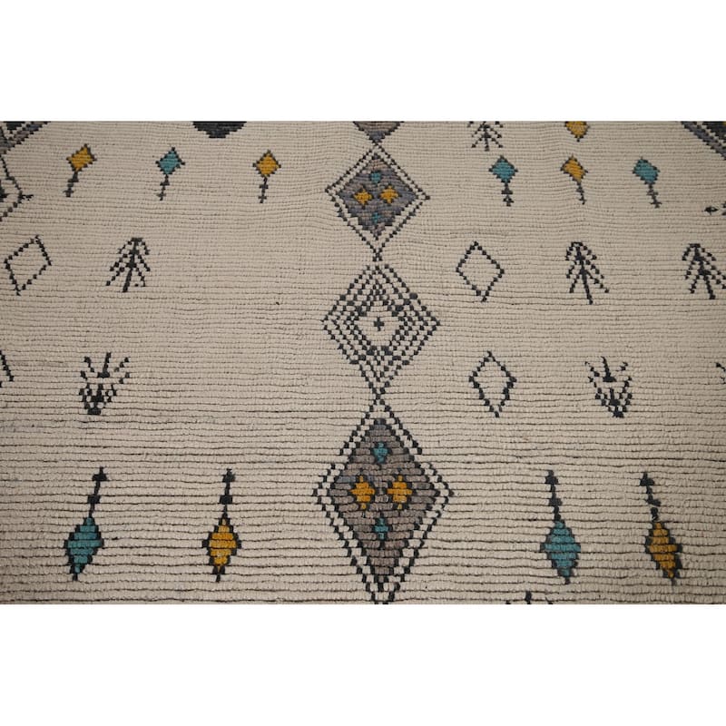 Geometric Moroccan Area Rug Hand-Knotted Wool Carpet - 6'8"x 11'0"