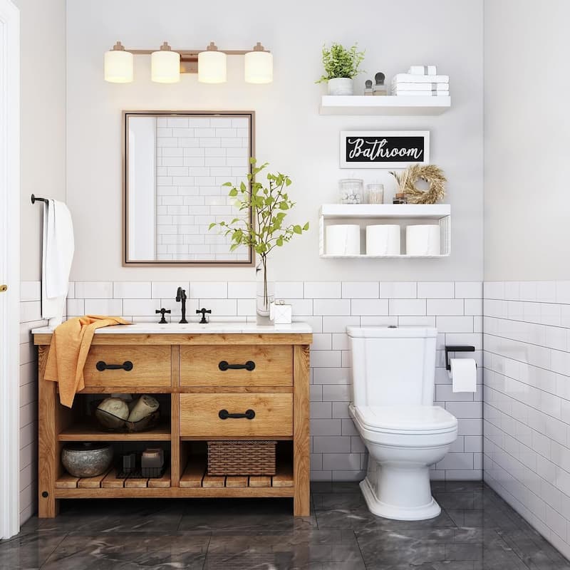 Toilet Bathroom Shelves - Paper Storage Wall Mount, Small Floating Shelves 2+1 Set
