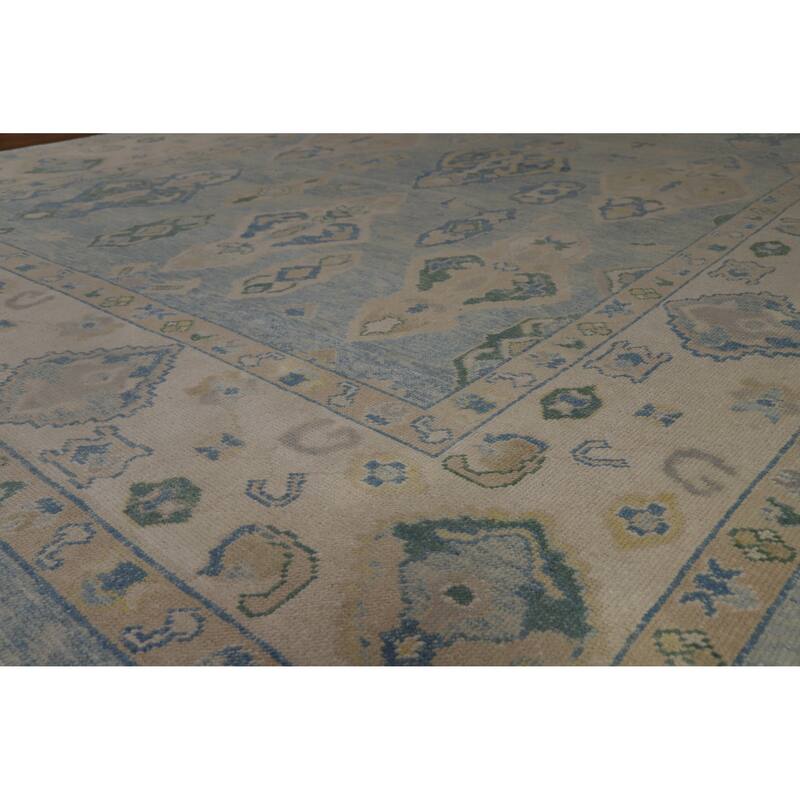Hand Knotted Oriental 100% Wool Carpet Transitional All-Over Navy Blue & Blues Oushak Area Rug - 12' 11'' X 9' 5''