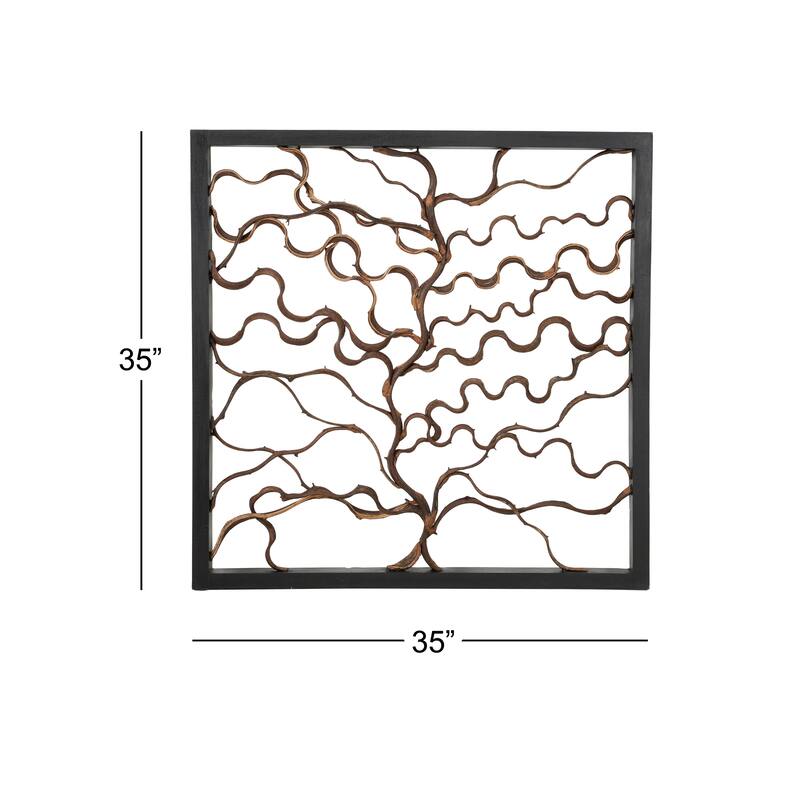Teak Wood Tree Branch Wall Decor with Black Frame - Brown - Roche River Decor