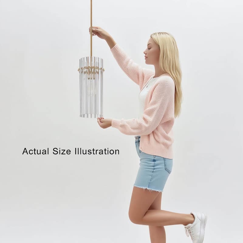 Casandra 1 Light Crystal Glass Rod Mini Pendant Chandelier - Brushed Brass