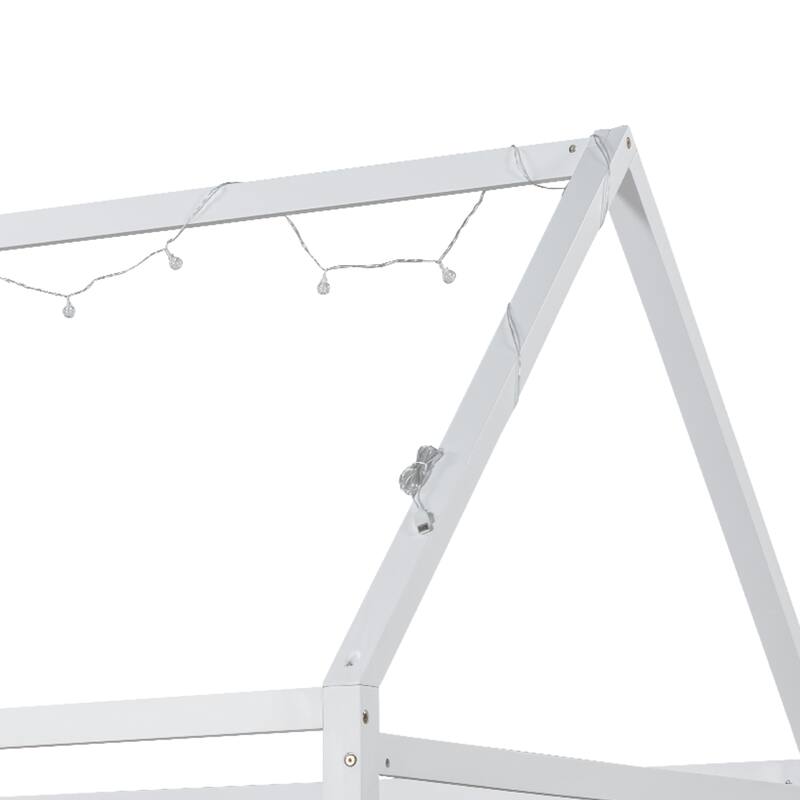 Wood Twin Size House Bed with Guardrail and LED