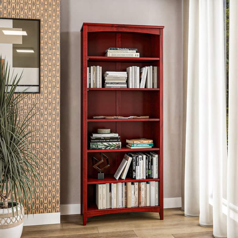 Shaker Style Bookcase - 72"H - Red Garnet Stain