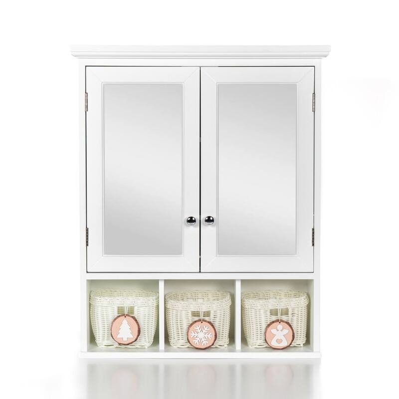 Bathroom Storage Cabinet,Medicine Cabinets for Bathroom with Mirror,2 Doors 4 Adjustable Shelf + 3 Storage Basket