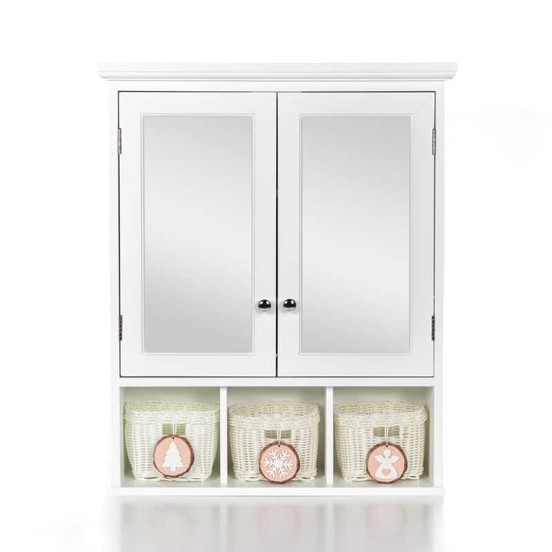 Wall Mounted Bathroom Storage Cabinet with Adjustable Shelves, Medicine Cabinet with 2 Mirror Doors and 3 Baskets