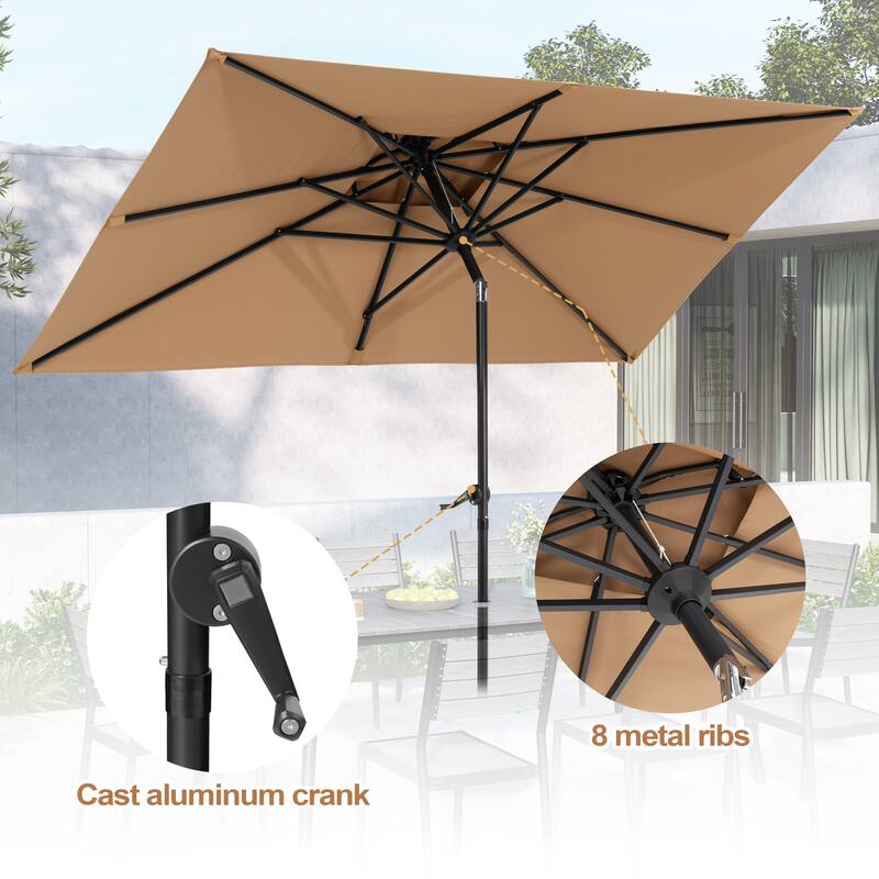 Pellebant Outdoor Patio 10 X 6.5 FT Double Top Market Umbrella with Wheels Base Stand