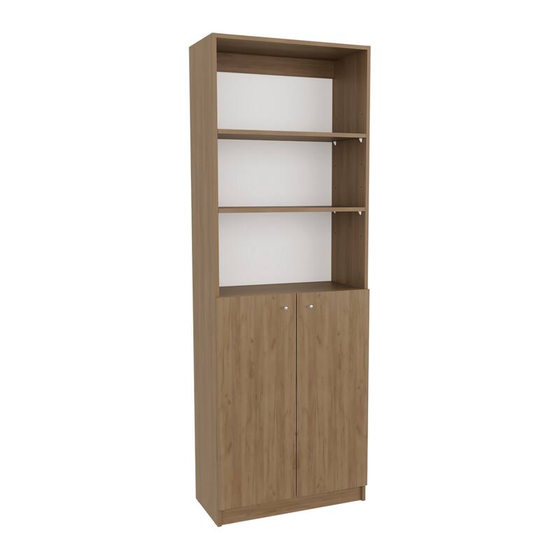 Home 2-Door Bookcase, Modern Storage Unit With Dual Doors And Multi-Tier Shelves, Natural Oak