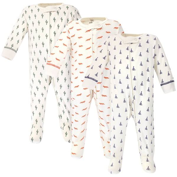 slide 1 of 1, Touched by Nature Baby Organic Cotton Zipper Sleep and Play 3pk, Cactus 0-3 Months - Prints Tribal