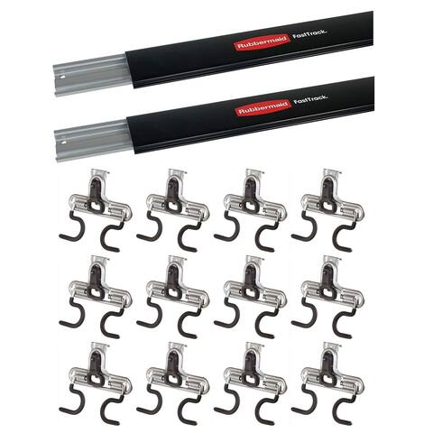 Rubbermaid Fast Track 48" Wall Mounted Storage Rail (2 Pack) & S Hooks (12 Pack)