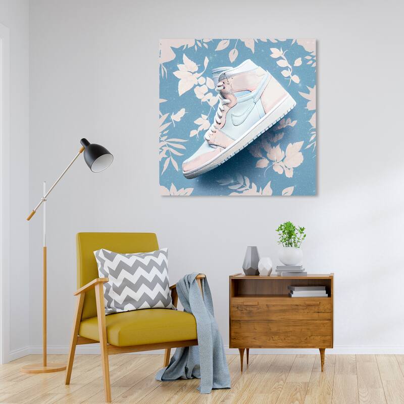 Wynwood Studio Fashion and Glam Porcelain Sneaker Blue and Light Pink Modern & Contemporary Wall Art Canvas Print - 30 x 30