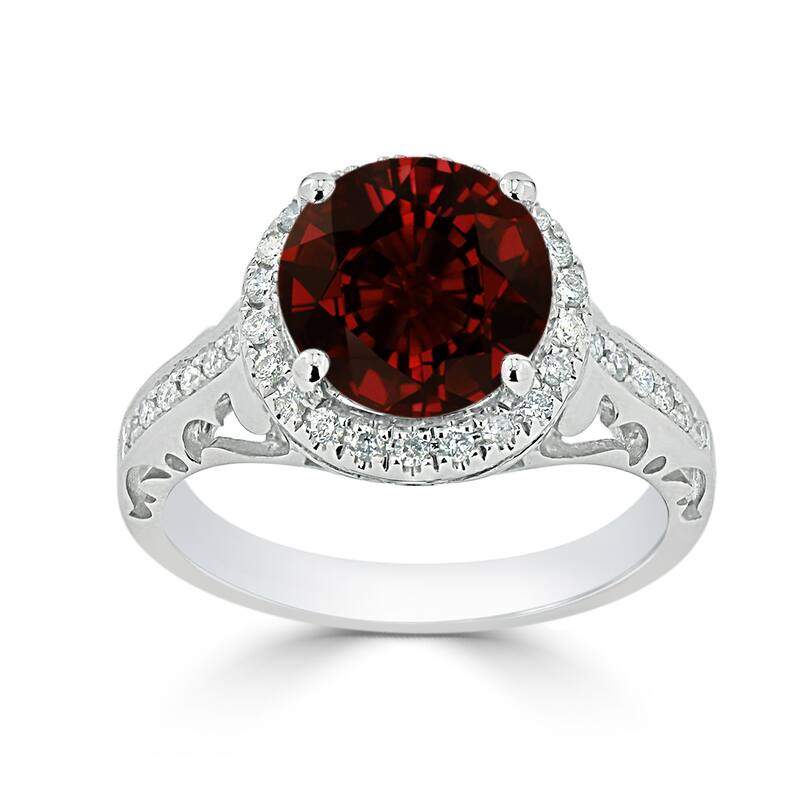 Auriya 2 5/8ct Fancy Round Garnet Gemstone and Halo Diamond Engagement Ring 1/5ctw 14k Gold