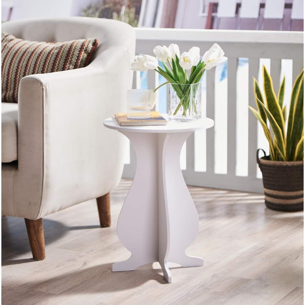 Carver Side End Table Plant Stand for Living Room, Bedroom, White