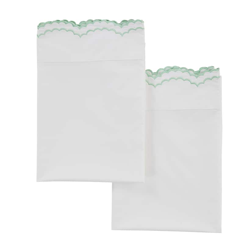 Percale Cotton Double Scalloped Embroidered Crisp Sheet Set - Standard Pillowcases - Mint