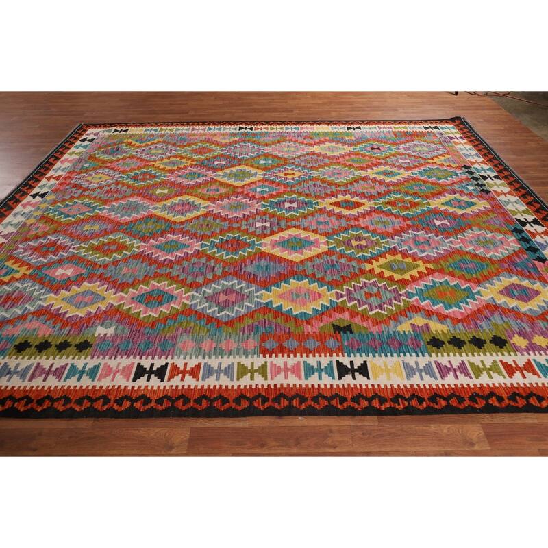 Reversible Kilim Area Rug Hand-Woven Bedroom Wool Carpet - 8'9" x 11'4"