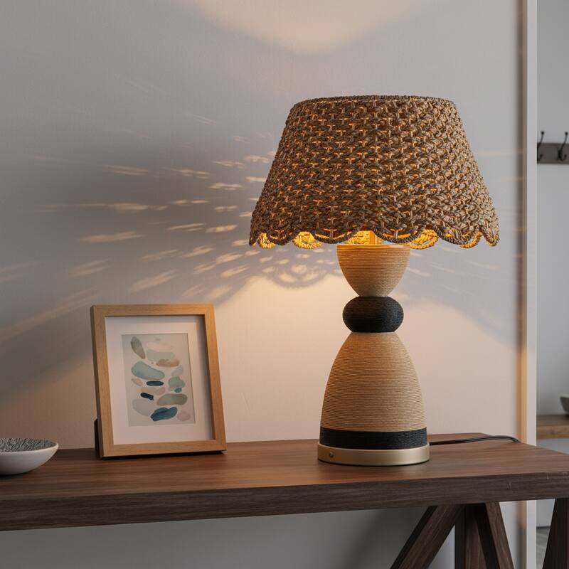Flora 24" Rattan Table Lamp with USB 3-Way Touch Dimmer
