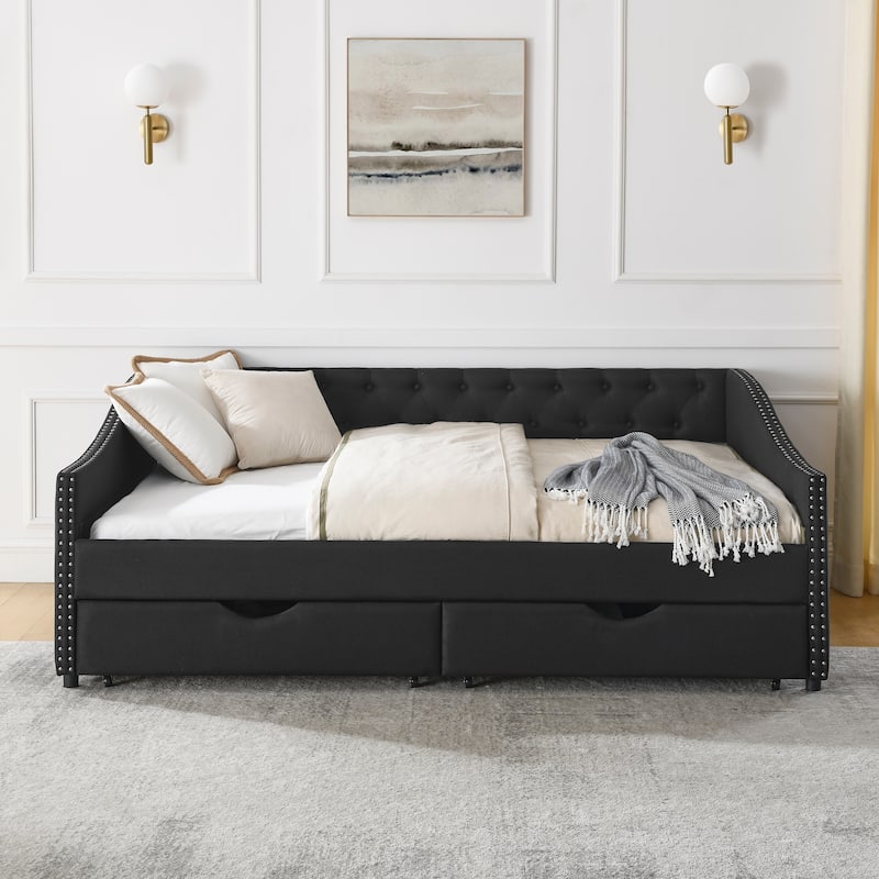 Full Size Daybed with Drawers Upholstered Tufted Sofa Bed
