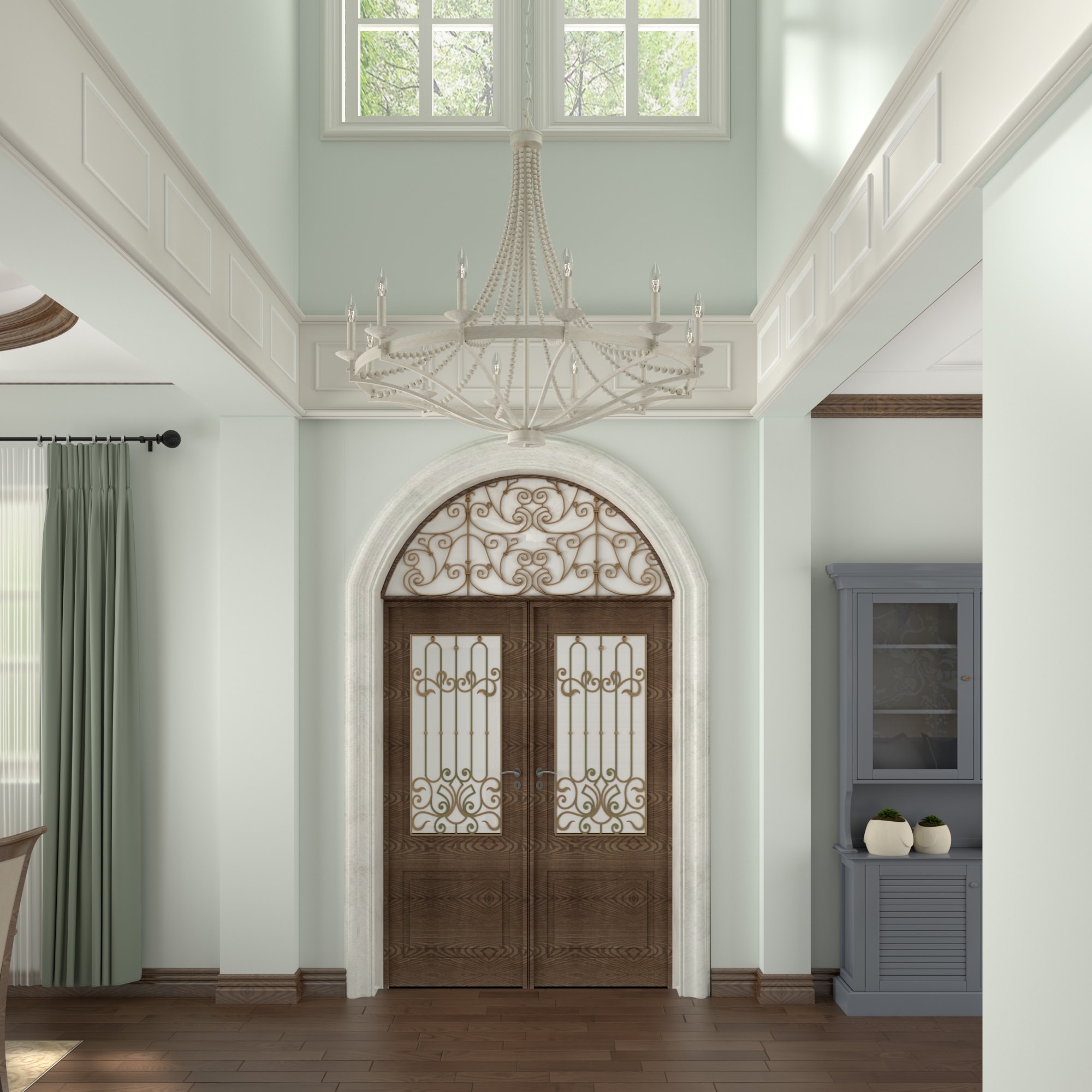 Fidenza Empire 12-light Farmhouse Coastal Beaded Chandelier-image