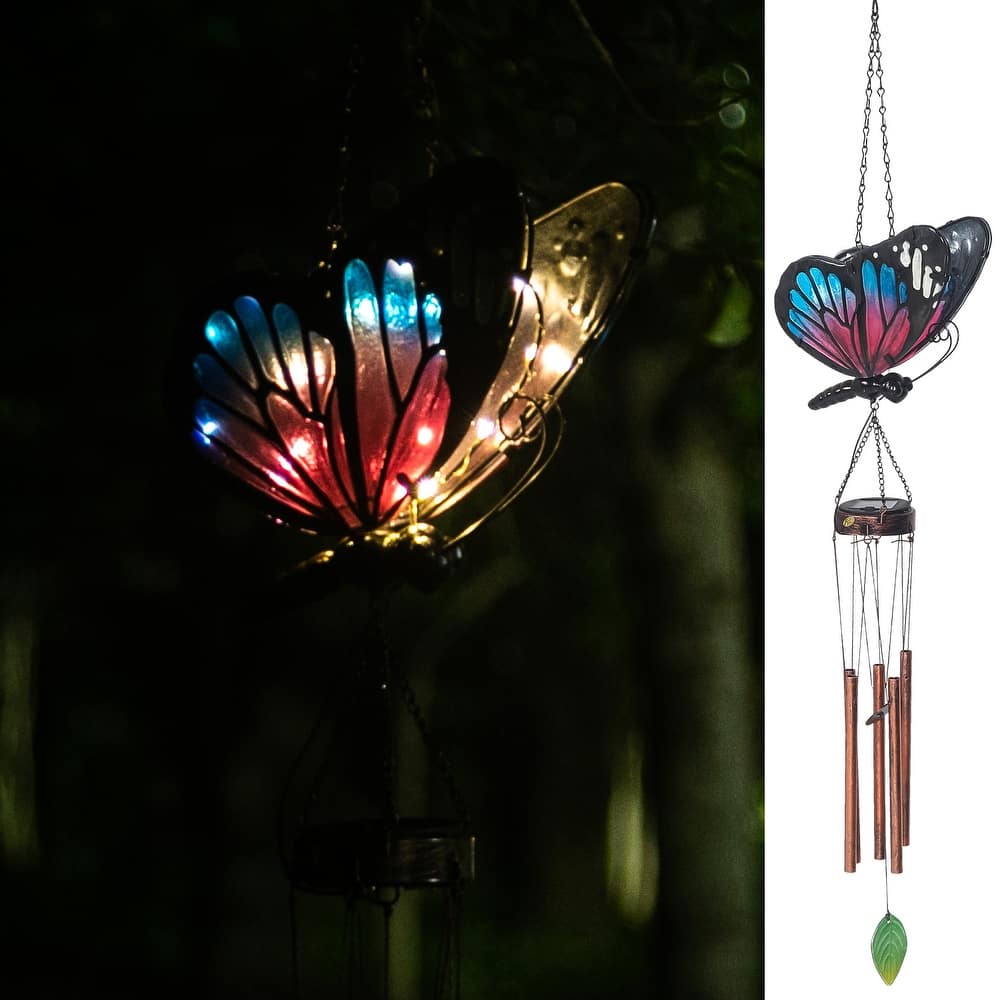 Adeco Solar Wind Chimes for Outside Metal Butterfly