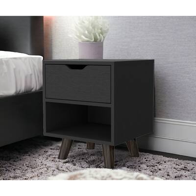 HomeRoots 19" Black One Drawer Faux Wood Nightstand