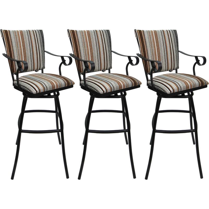 Set of 3 Outdoor Indoor Bar Stool Counter Extra Tall - Jenna PB Arms - Driftwood Neutral - Black - Counter Height