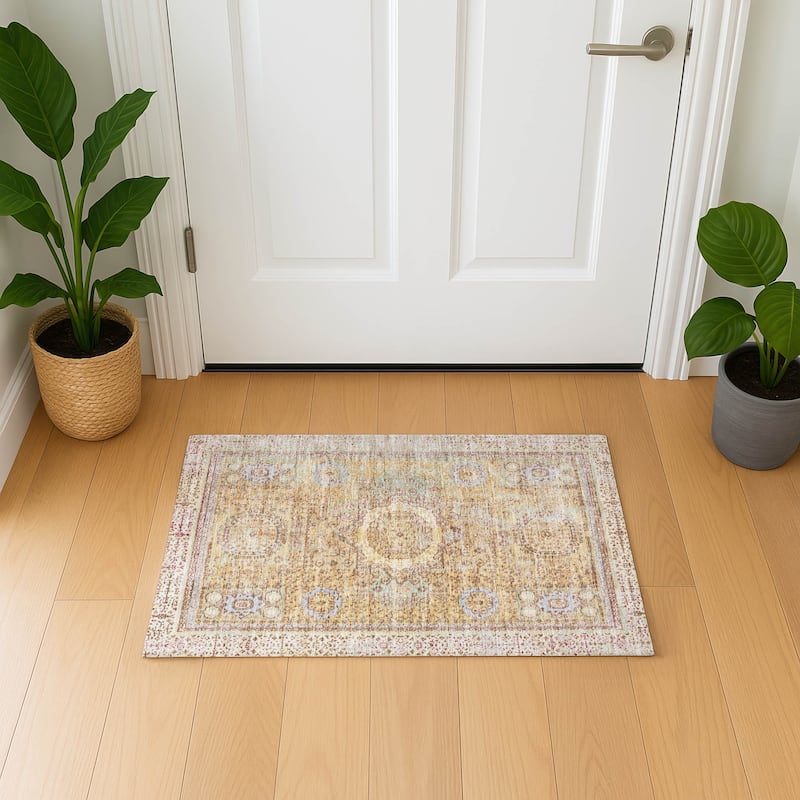 Premium Washable Super Soft Vintage Traditional Mayfield Rug - Gold - 1'8" x 2'6"