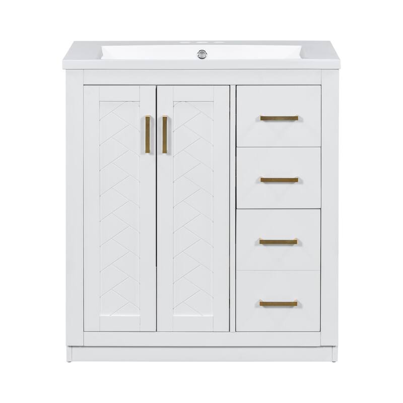 30'' Bathroom Vanity with Resin Sink Combo,Solid Wood Frame Bathroom Storage Cabinet with 3 Drawers& 2 Soft Closing Doors