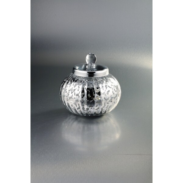 8.5" Silver Weathered Hand Blown Glass Jar with Finial Lid - N/A