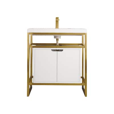 James Martin Vanities Boston 31.5" Stainless Steel Sink Console, Radiant Gold w/ White Glossy Composite Stone Top