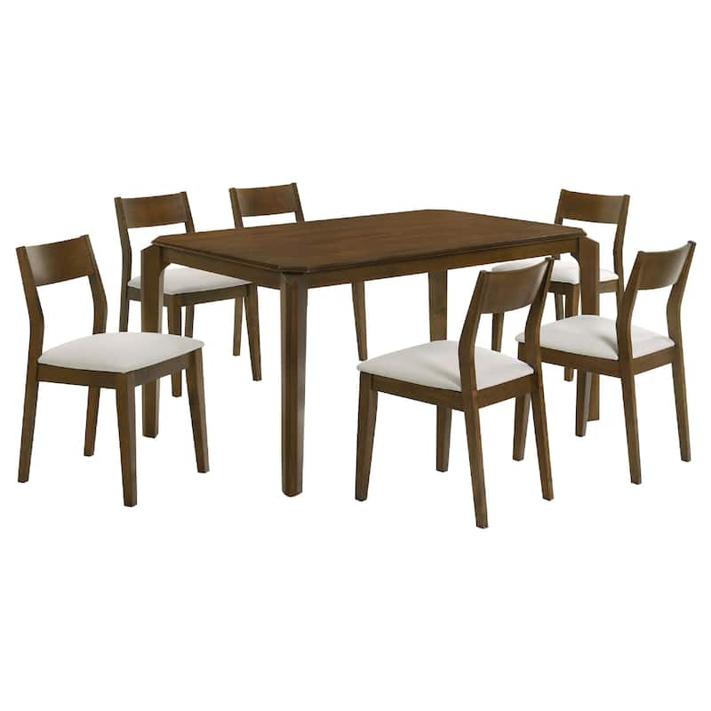 Montena 7pc Dining Table and 6 Chair Set, Beige, Dark Brown - Dark Brown, Beige