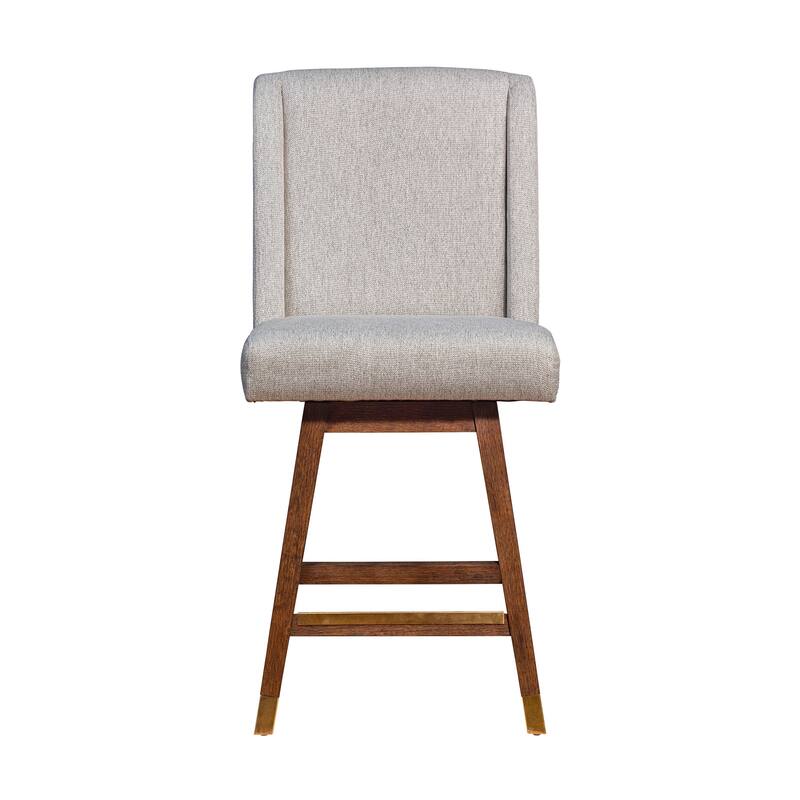 HomeRoots 26" Taupe and Brown Solid Wood Swivel Bar Chair
