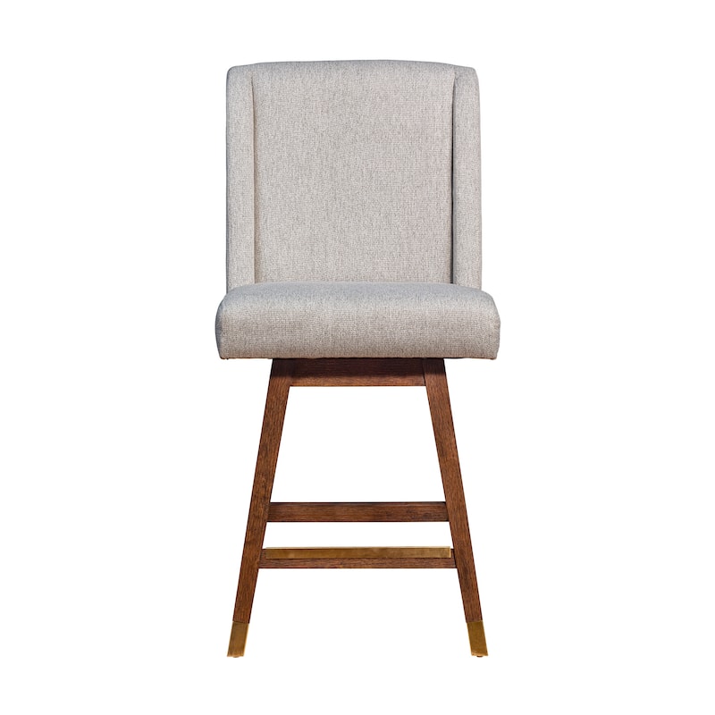 HomeRoots 26" Taupe and Brown Solid Wood Swivel Bar Chair