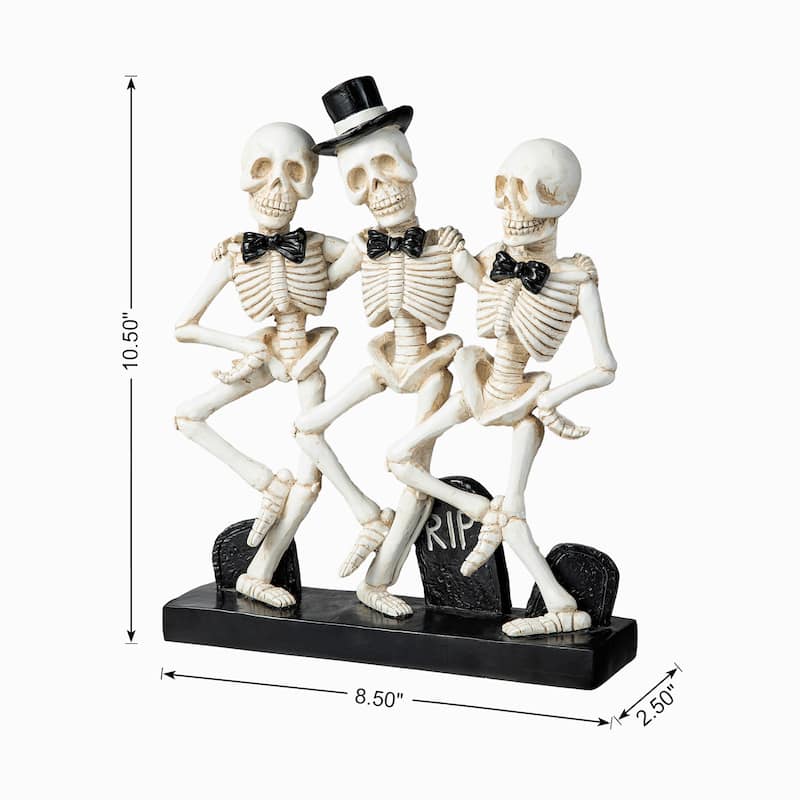 Glitzhome 11"H Halloween Polyresin Dancing Skeleton Table Decor - White