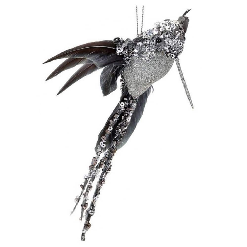 6ct Silver Glitter Sequin Beaded Hummingbird Christmas Ornaments 6.5"