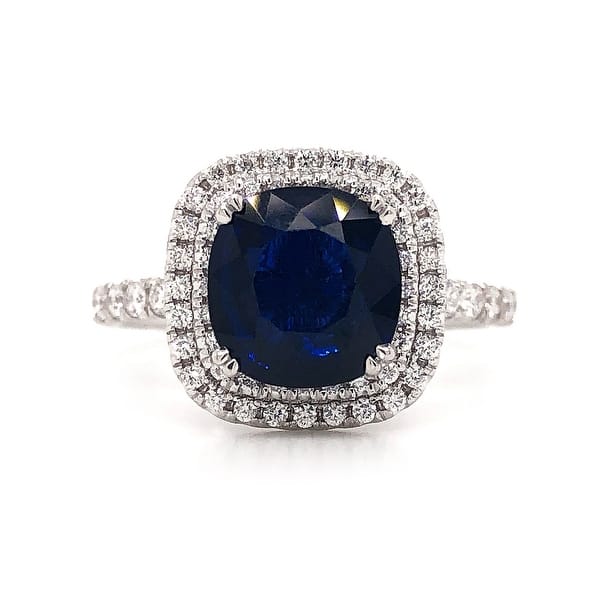 2 Ct Cushion Cut Blue Sapphire Double Halo Engagement Ring 14K White Gold Over 2 Ct Cushion Cut Blue Sapphire Double Halo Engagement Ring 14K White Gold Over