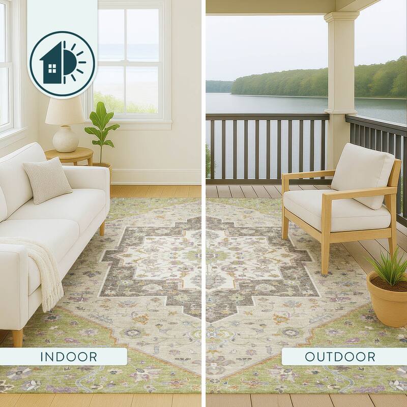 Machine Washable Indoor/ Outdoor Traditional Kolkata Chantille Rug