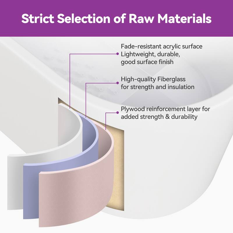 HOROW 47 x 26.8 Inch Soaking Bathtub with Side Drain White with Matte Black Trim