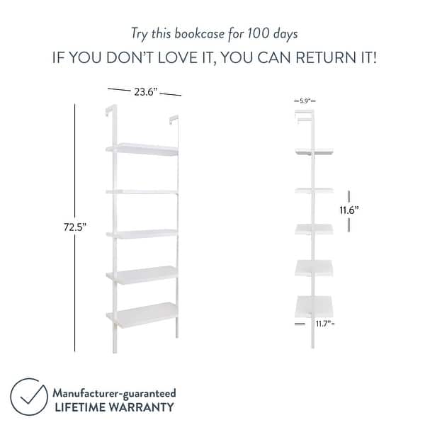 dimension image slide 11 of 12, Nathan James Theo 5-Shelf Ladder Bookcase Wood with Metal Frame