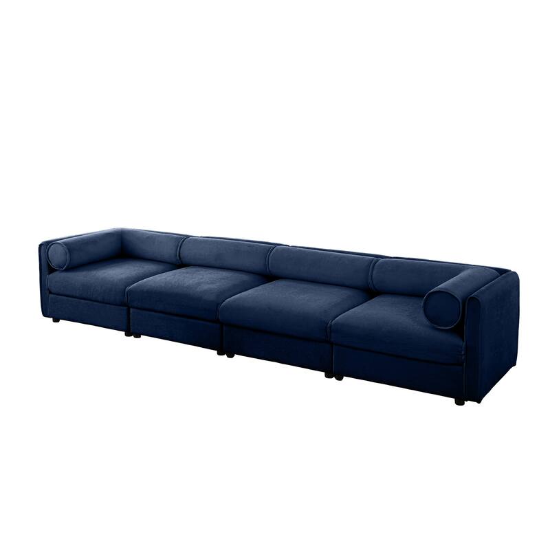 Modern Chenille 6-Seater Sofa with Ottoman Storage, Hidden Storage, Cylindrical Cushioned Arms and Backrest