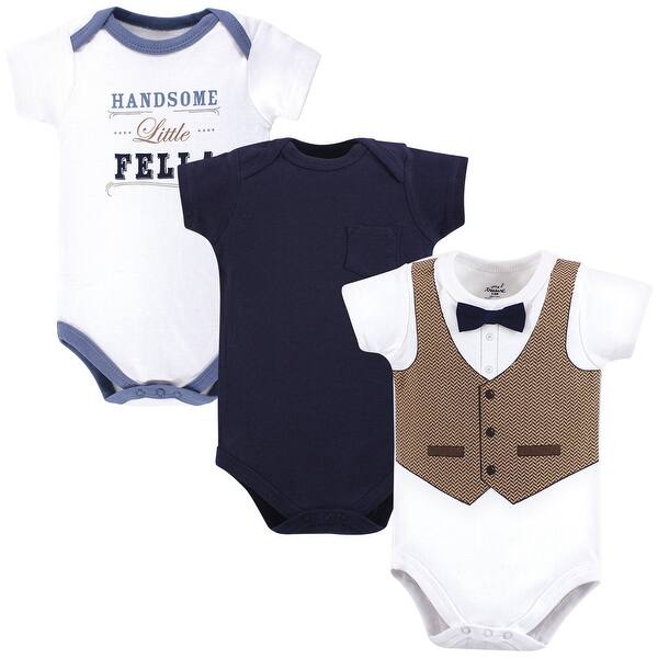 slide 1 of 1, Little Treasure Baby Boy Cotton Bodysuits 3pk, Handsome Fella 0-3 Months - Handsome Fella